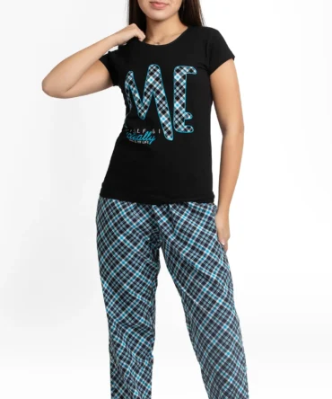 Womens Pajama Set (Half sleeves + Pant) 729 BLACK