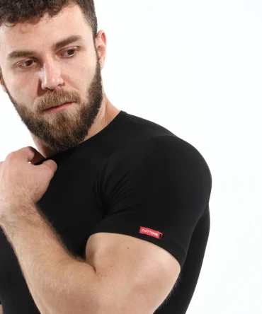 Men's short sleeves (O) Stretch-Black