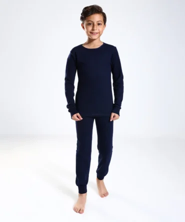 Boys Thermal Slip On, Elastic Waist & Elastic Hem Cotton Undergarment - Navy