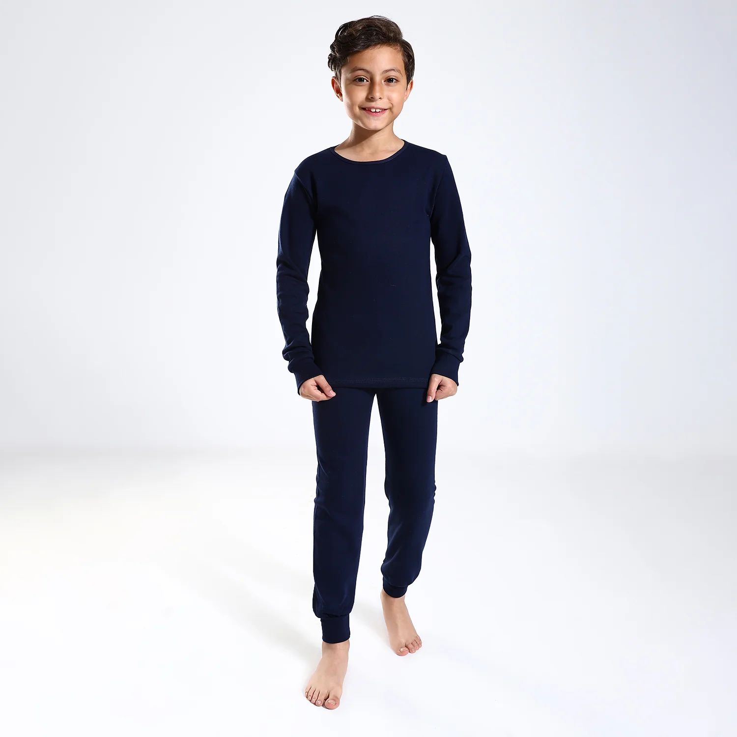 Boys Thermal Slip On, Elastic Waist & Elastic Hem Cotton Undergarment - Navy