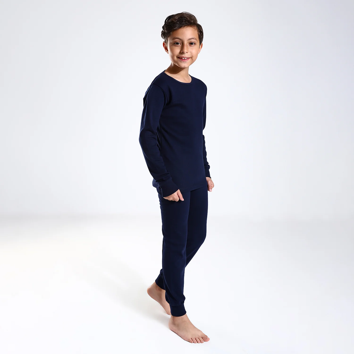 Boys Thermal Slip On, Elastic Waist & Elastic Hem Cotton Undergarment - Navy - Image 4